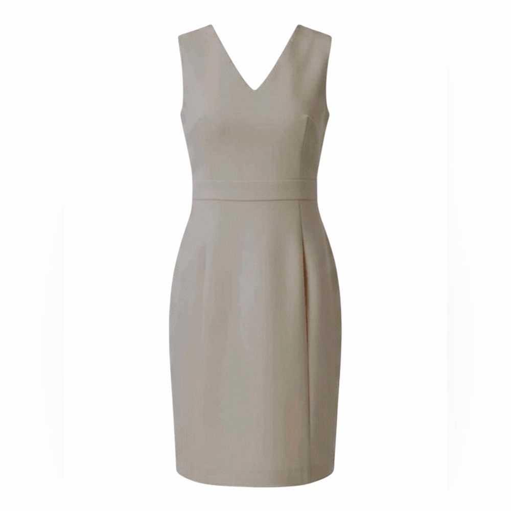 Ann Taylor Sleeveless V-Neck Sheath Dress in Light Beige